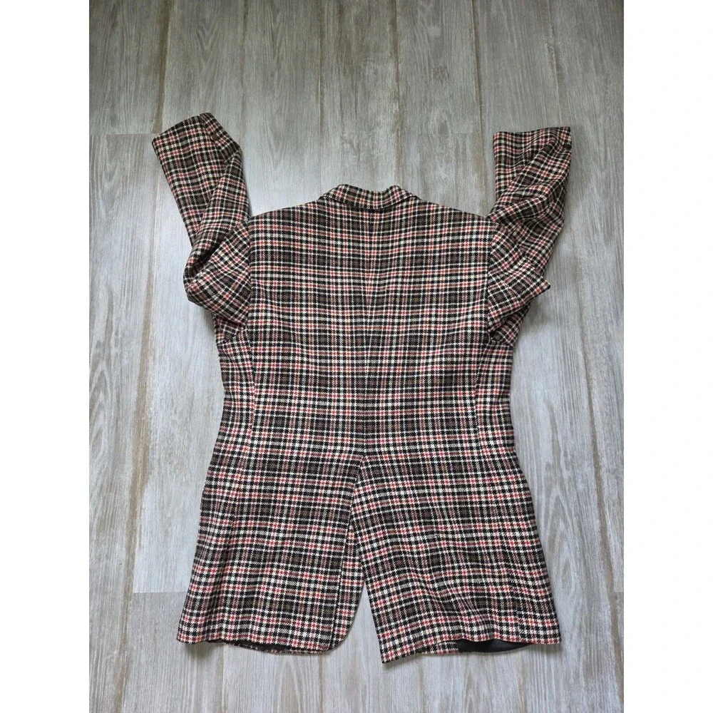 Vintage Botany 500 Levy Bros Pure Wool Plaid Blazer Sport Coat Red Brown 40 GUC
